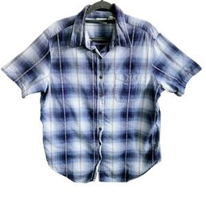 Elements Women's Plus Size 16W Short Sleeve Plaid Button Up Casual Grunge Cotton